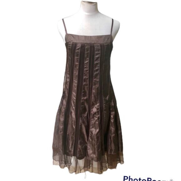 Ariella brown satin mesh midi dress . Size S - Picture 1 of 11